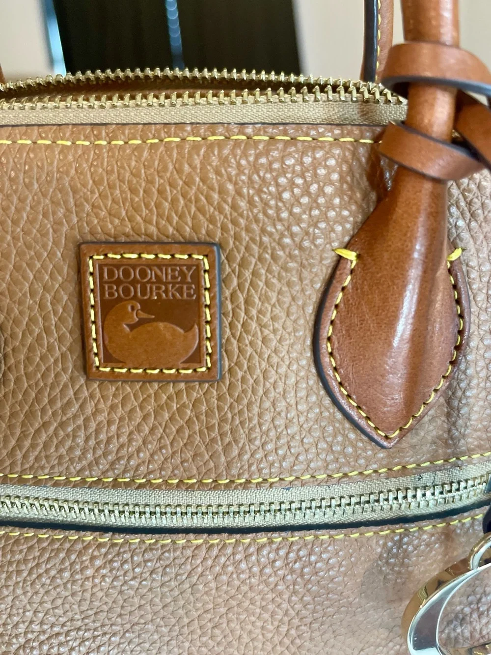 Dooney & Bourke Caramel Pebble Grain Satchel with Gold Hardware